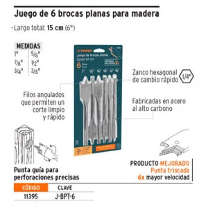 Juego de mechas planas 6 Piezas