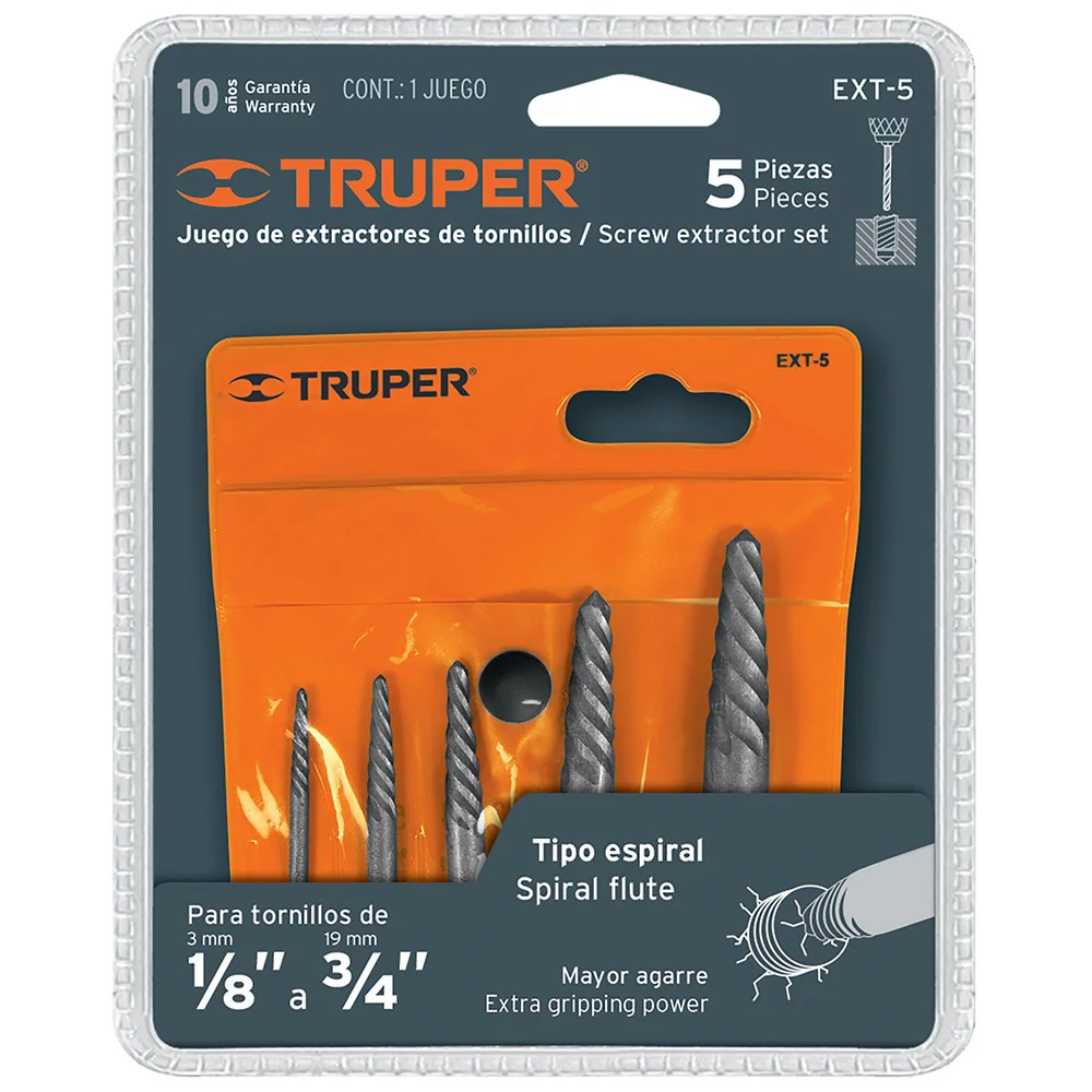 TRUPER Extractor de tornillos 5 piezas.