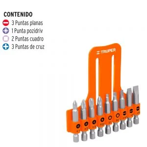 TRUPER Juego punta Bits largo 2"  9 PZS. -