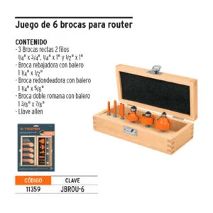 Juego de mechas fresadoras p/router 6piezas.