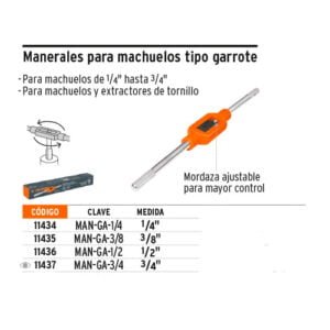 Manija para macho tipo garrote- 1/4" hasta 3/4"