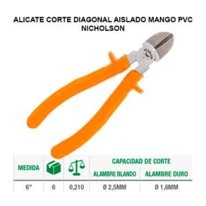 ALICATE CORTE DIAGONAL AISLADO MANGO PVC - NICHOLSON