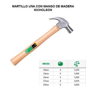 MARTILLO UÑA CON MANGO DE MADERA - NICHOLSON