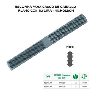 Escofina p/casco de caballo plano con 1/2
