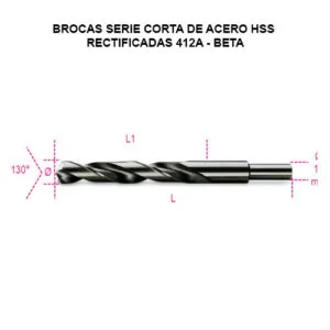 Brocas serie corta de acero HSS completamente rectificadas 412A