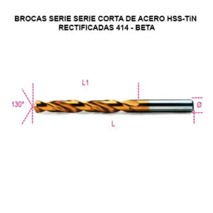 Brocas serie corta de acero HSS-TiN completamente rectificadas 414