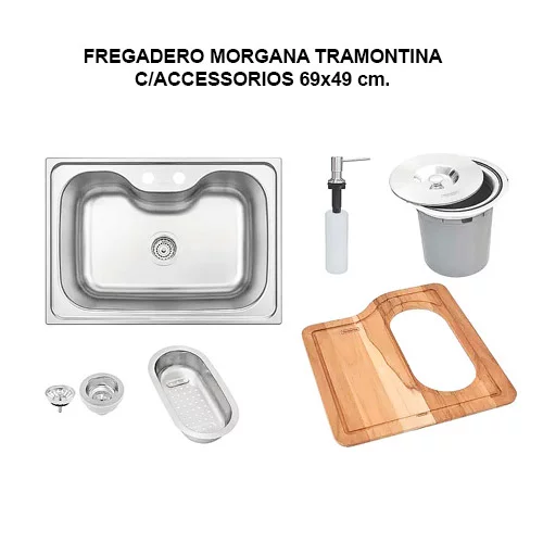 Fregadero Morgana Tramontina c/accesorios 69x49 cm.