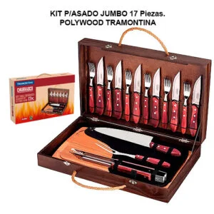 Kit P/Asado Cubiertos Jumbo Mango Bordo Polywood 17 Piezas.