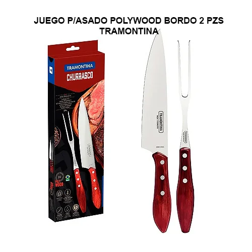 Juego Trinchante p/Asado Tramontina Polywood Bordo 2 Piezas